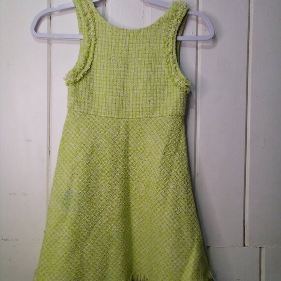 Zara Dress Girls 8 Sleeveless Tweed Raw Rem Green - Picture 2 of 16